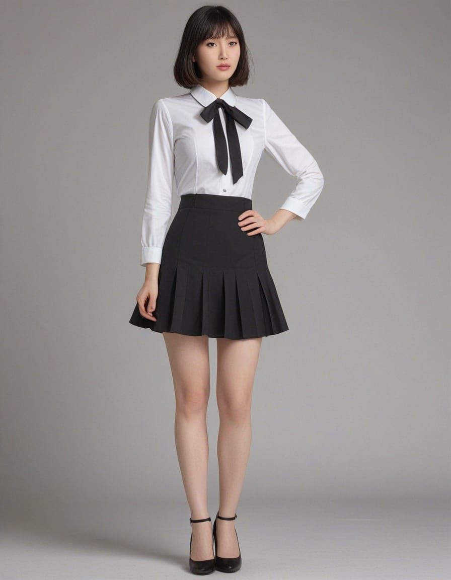 Japanese Woman in Elegant White Serge Uniform