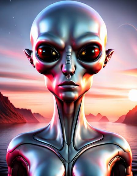 Photorealistic Grey Alien with Fly Eyes in 3D