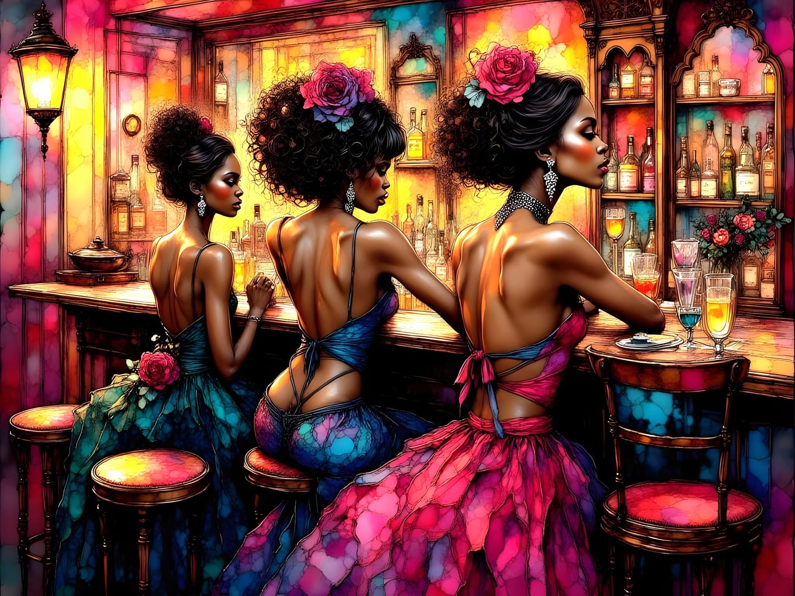 Surreal Elegant Women in Art Deco Style