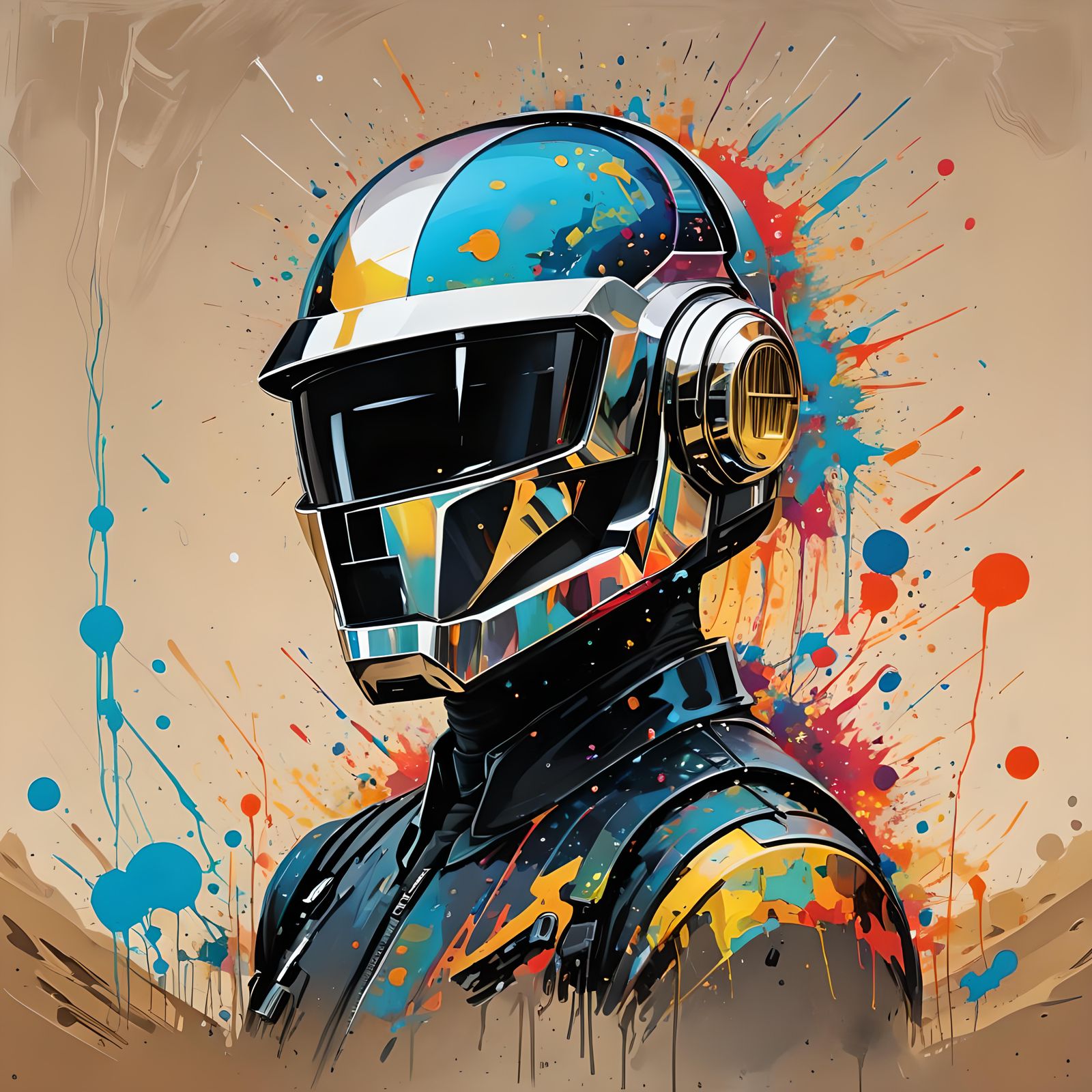 Daft Punk Helmet Building in Graffiti Art Style
