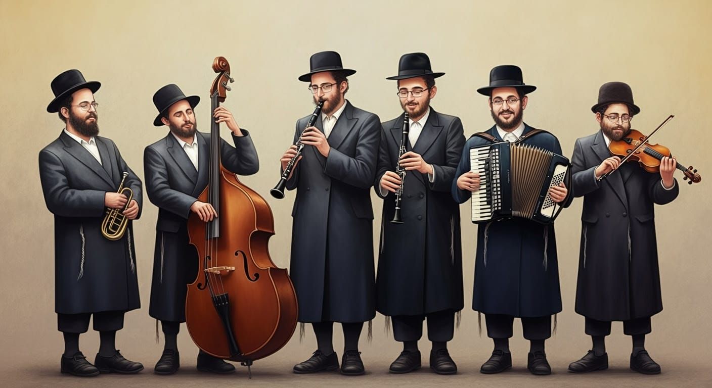 Hasidic Klezmer Band Performing in Pastel Illustration