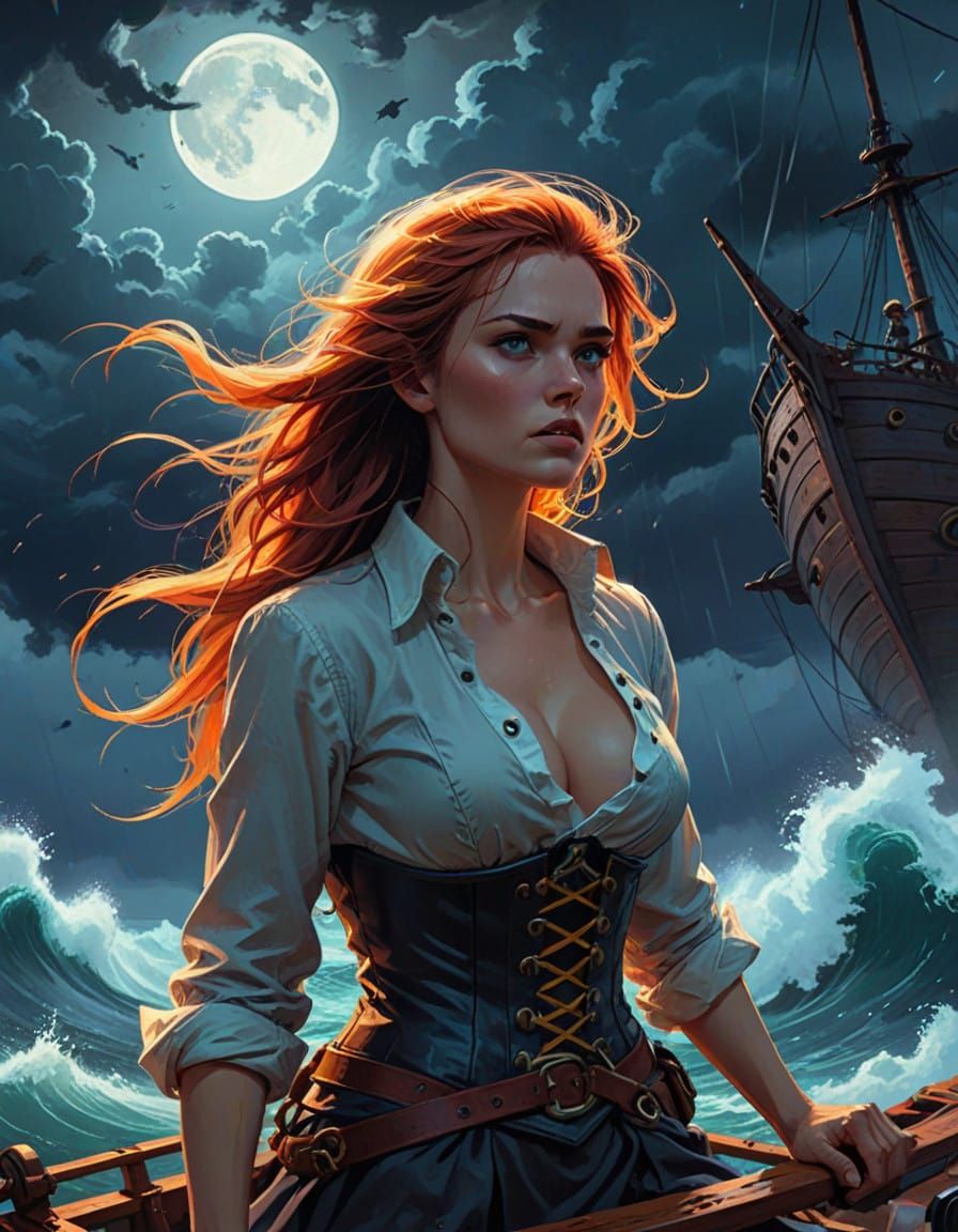 Fearless Pirate Maiden Navigates Turbulent Seas in Dynamic A...