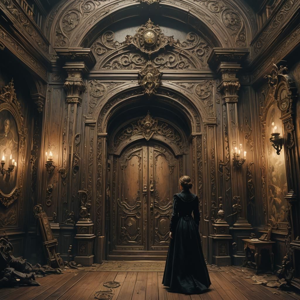 Other Mother in Victorian Parlor, Rembrandt-Inspired Oil