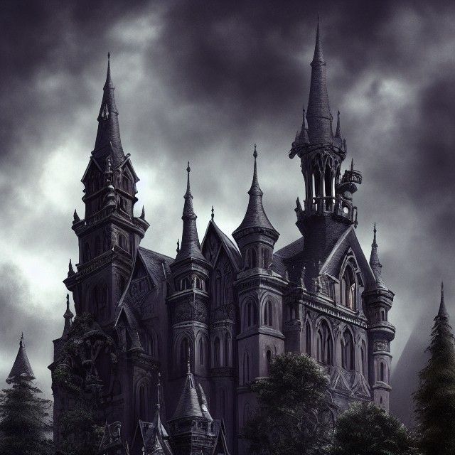 Ethereal Haunted Mansion at Night in Detailed Matte Painting