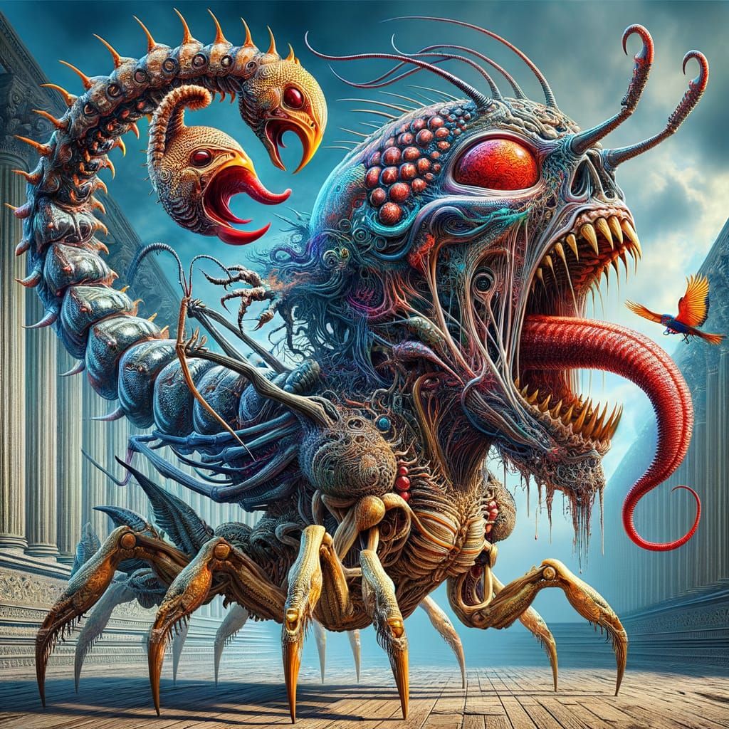 Scorpion Humanoid in Ancient Temple