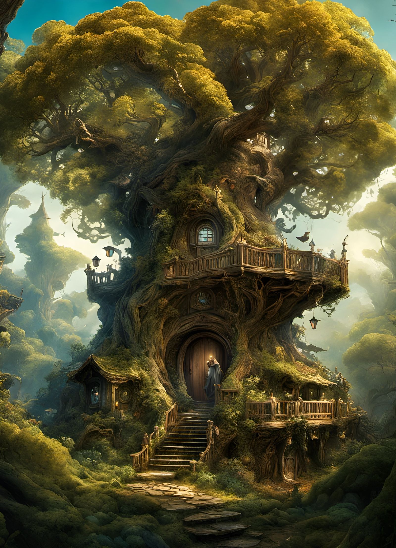 Intricate Fairy Home Inside Gnarled Oak