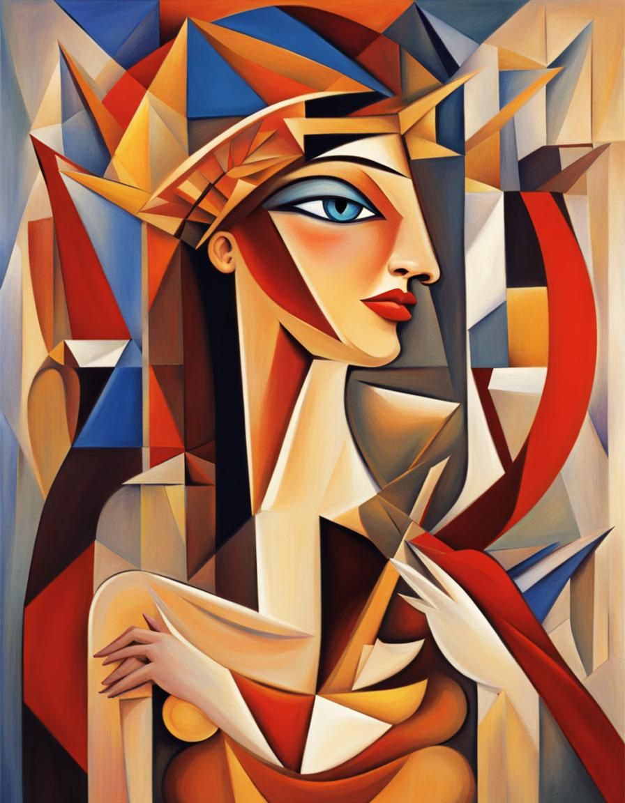 Hathor Guiding Cupid in Cubist Style