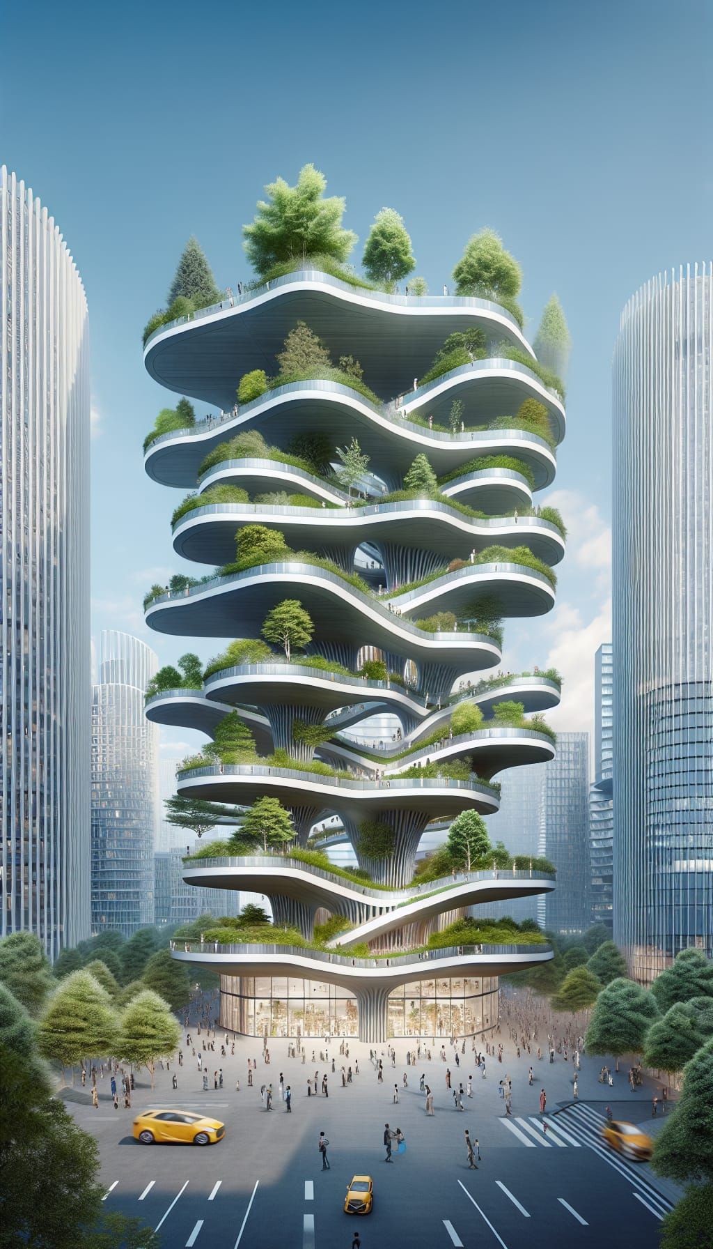 Futuristic Vertical Garden Architecture in Urban Setting
