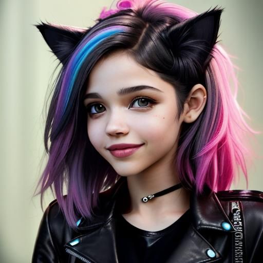 Woman with Cat Ears, Neon Hair in 4K