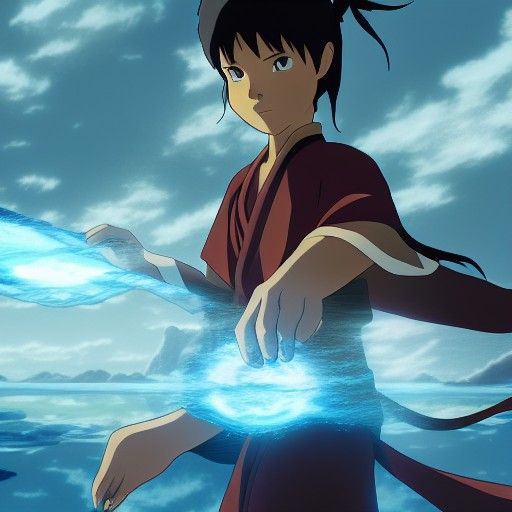 Avatar Waterbender in Studio Ghibli Anime Style