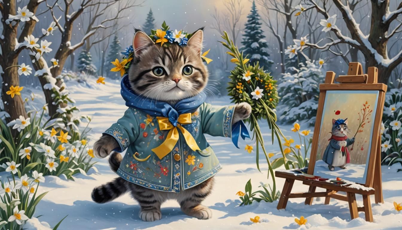 Gracious Dancing Cat Painting Lady Claus