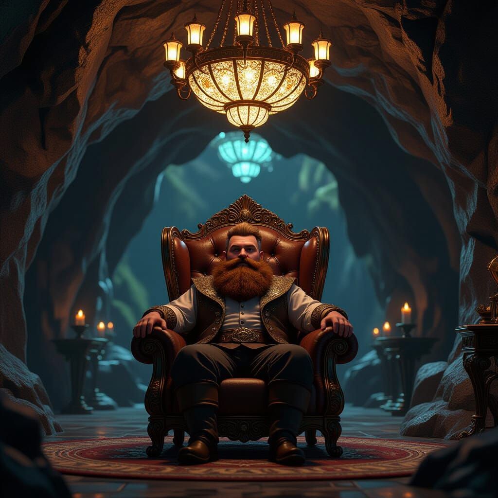 Dwarf in Art Deco Cavern, 3D Render