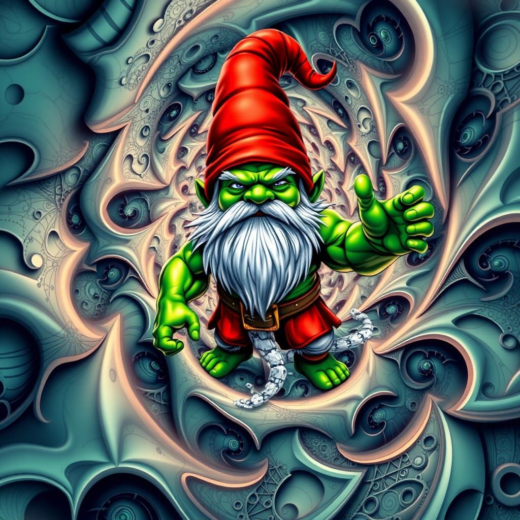 Muscular Gnome Erupts from Fractal Portal