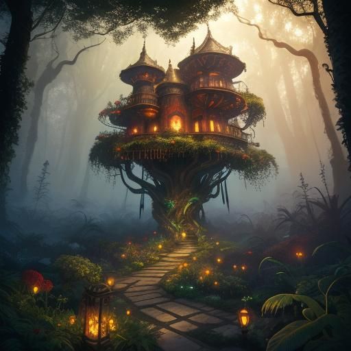 Lush Garden Feast in a Dreamlike Oil Painting