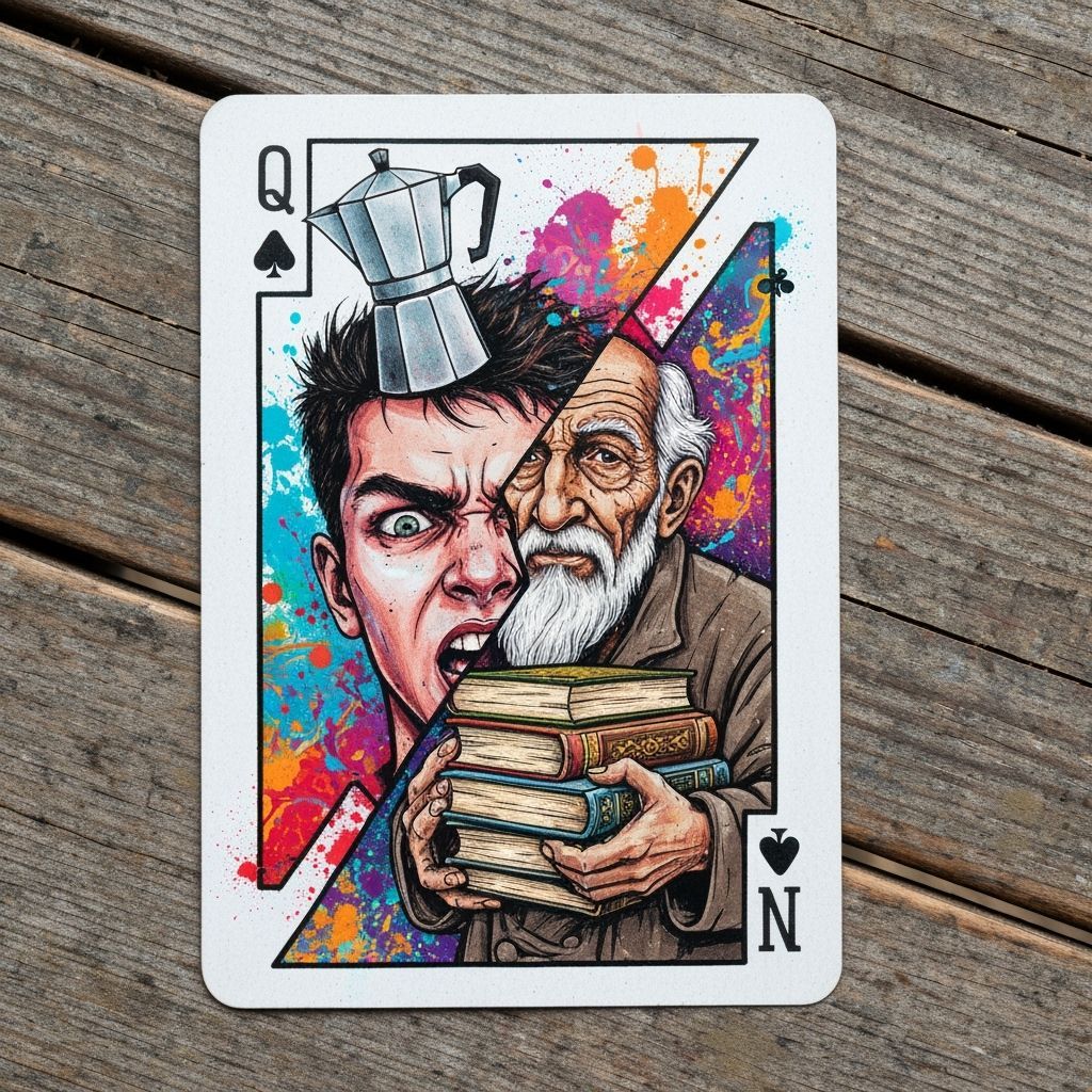 Wise Elder and Wild Youth on Ancient Playing Card