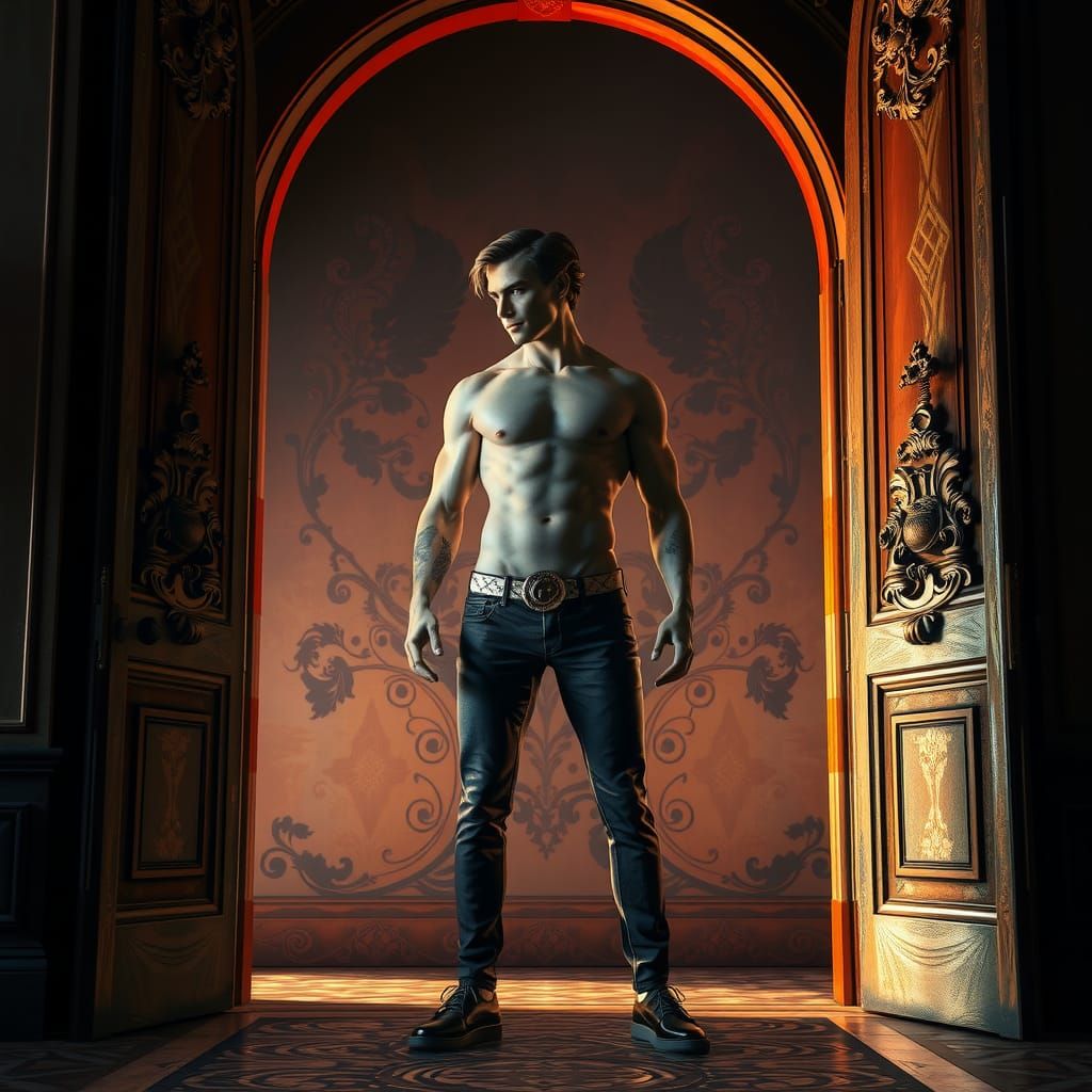 Anatomy Class: Male Model in Ornate Doorway