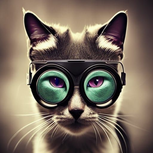 Steampunk Cat Woman in Alphonse Mucha Style