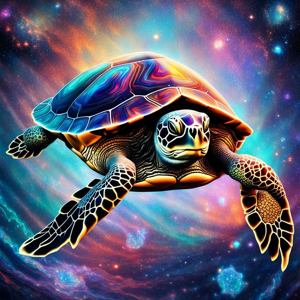 Cosmic Turtle: Holographic Astral Illustration