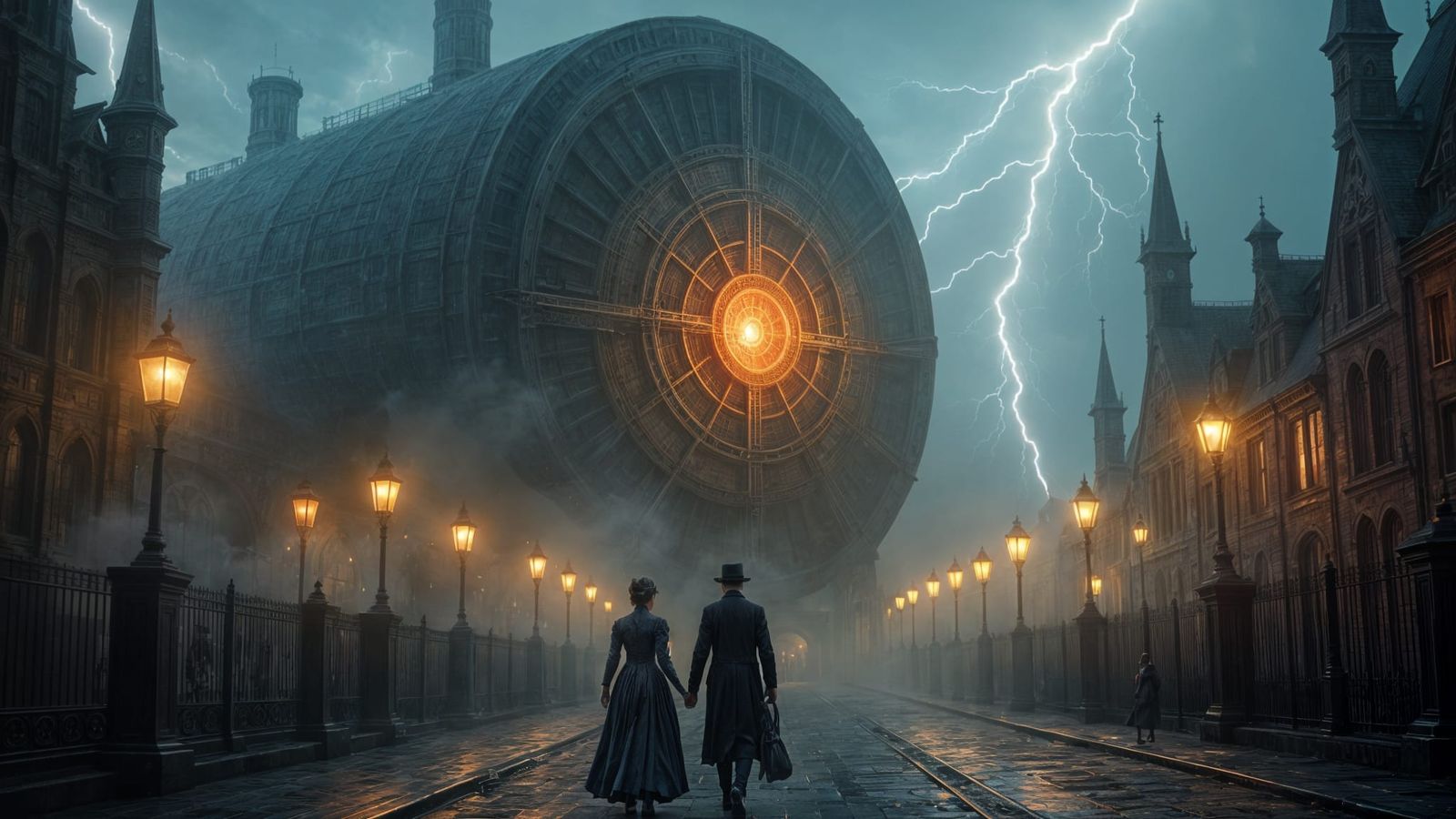 Victorian Era Electrical Generator Under Stormy Skies