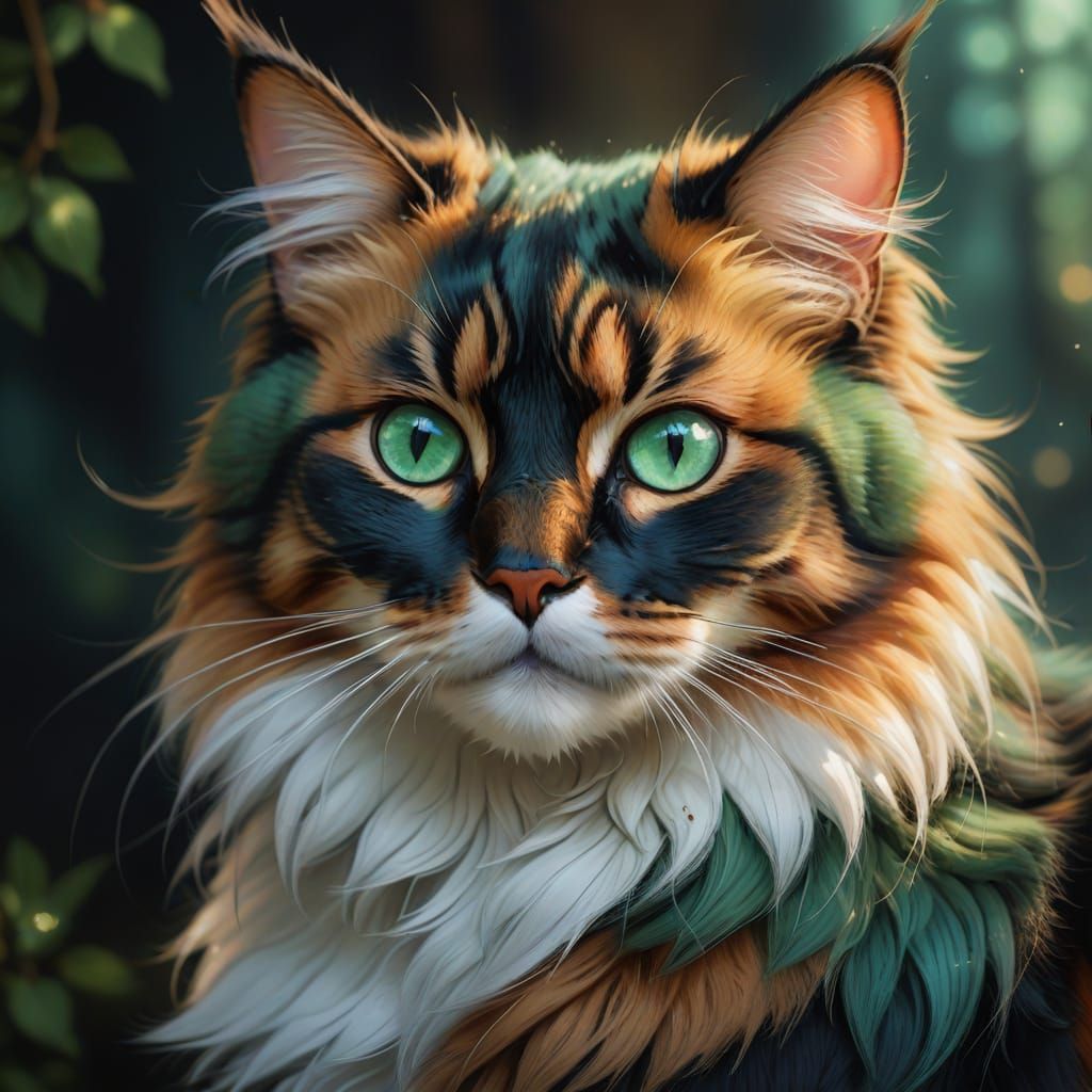 Longhair Calico Cat Face Digital Painting
