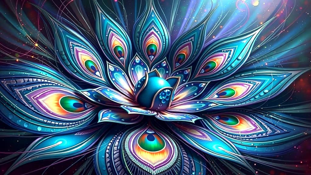 Ethereal Mirage Peacock Blossom in Iridescent Hues