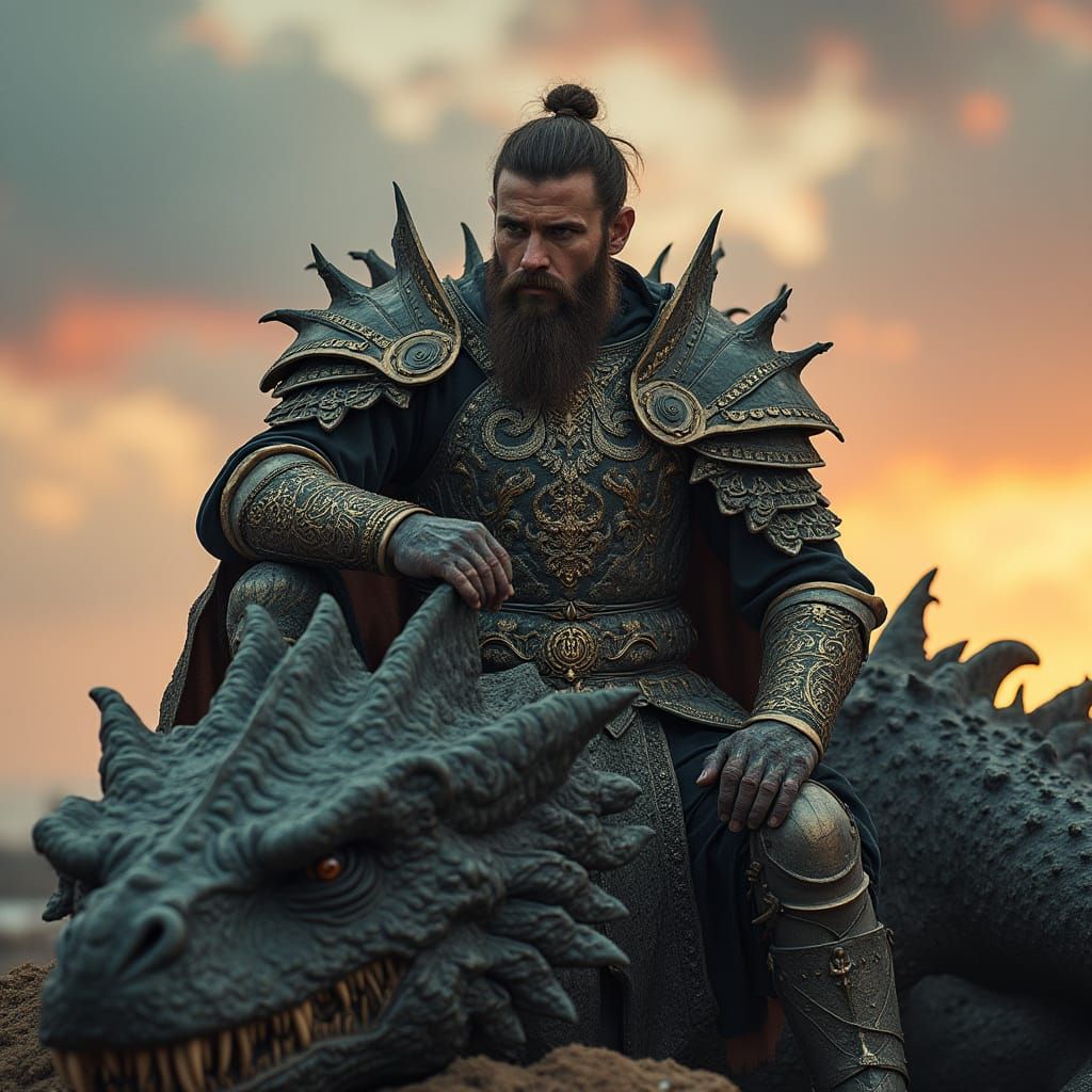 Barbarian Dragon Slayer in Cinematic Landscape