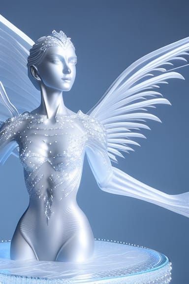 Hyperrealistic Ice Statue in Winter Landscape