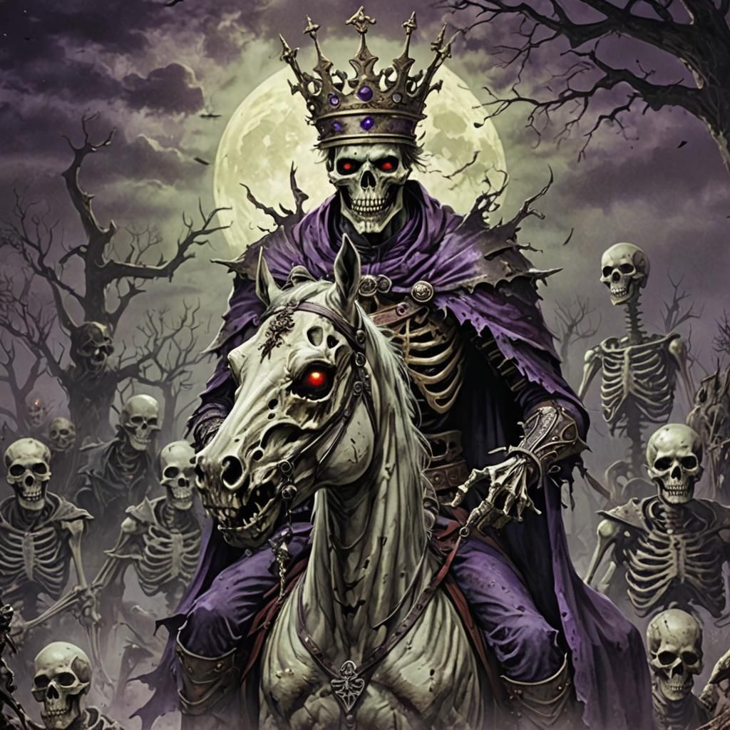 Undead Zombie King on Skeletal Horse: Dark Fantasy Art