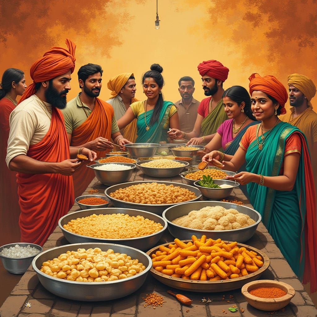 South Indian Street Food Vendors in Vibrant Brick Effect Sce...