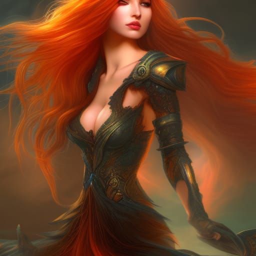 Stunning Redhead with Fox Tails: Fantasy Concept Art