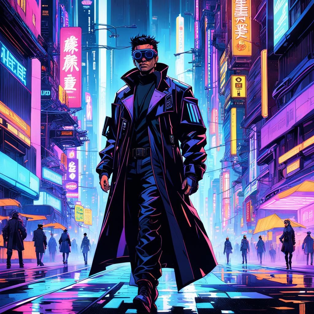 Cyber-Detectives Patrol Neo-Tokyo in Cyberpunk Style