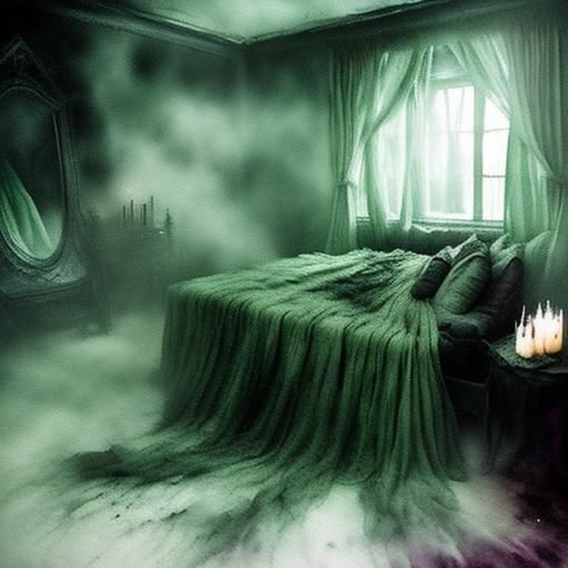 Macabre Bedroom Nightmare with Ghostly Green Lights