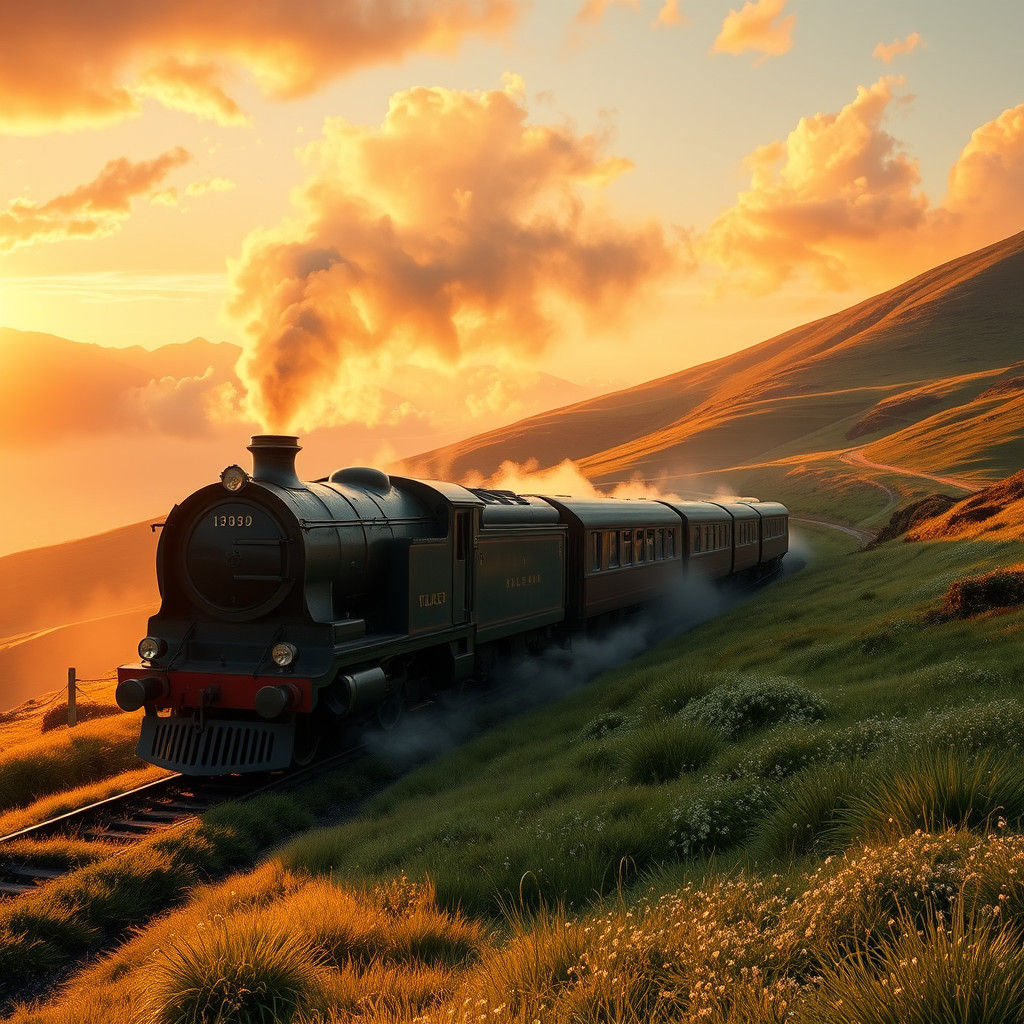 Mystical Train Through Emerald Hills of Ireland