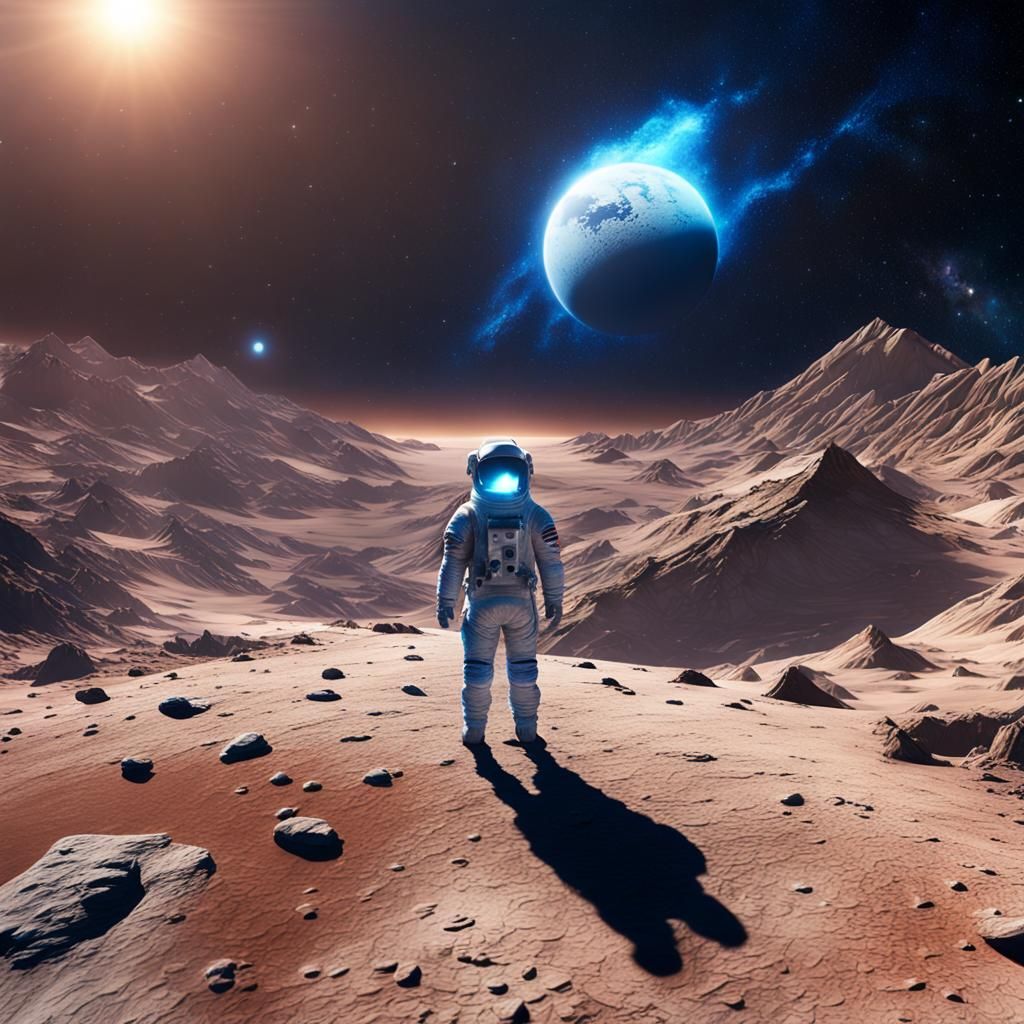 Astronaut Gazing at Galaxy: Hyper-Realistic 3D Rendering