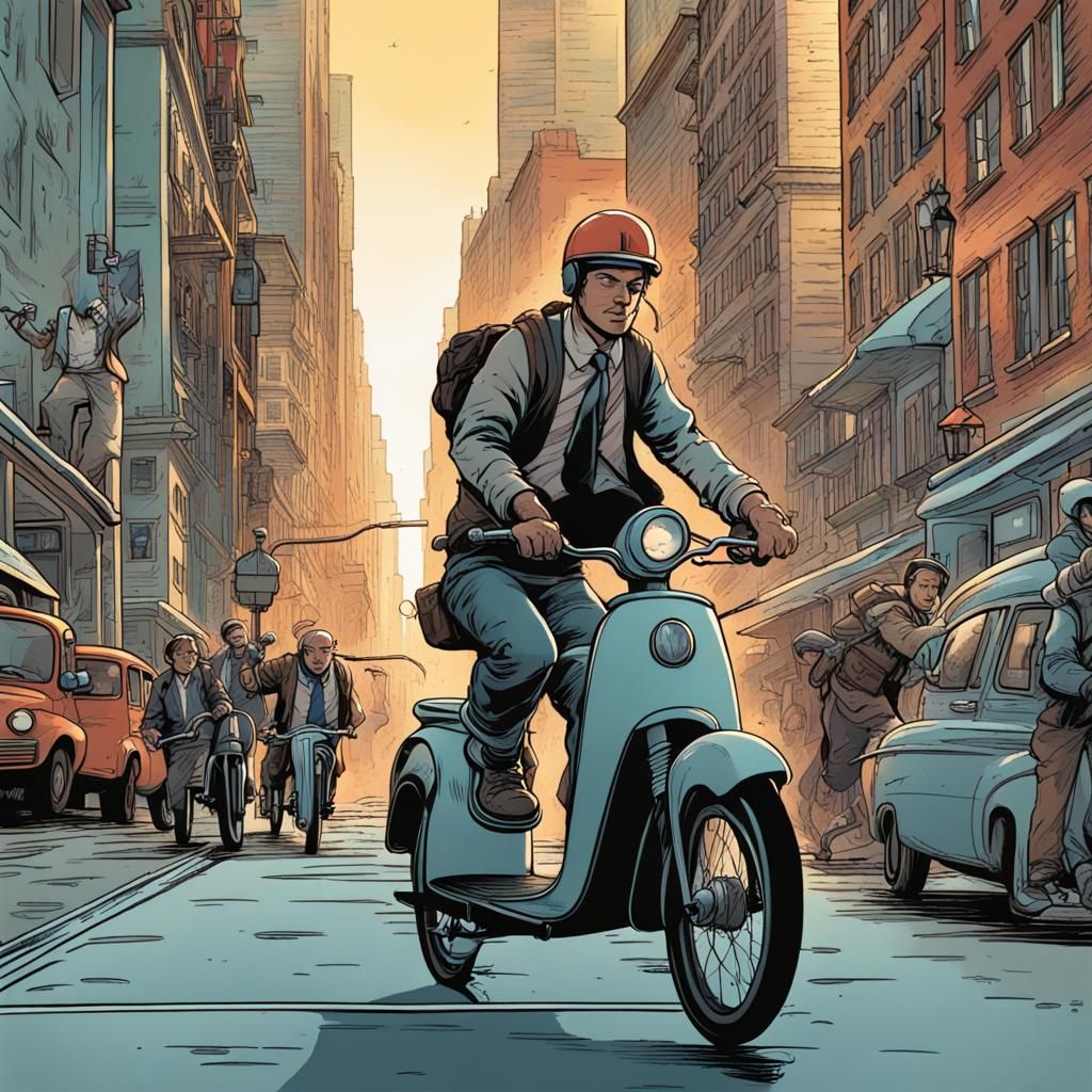 Urban City Commute in Comic Book Art Style
