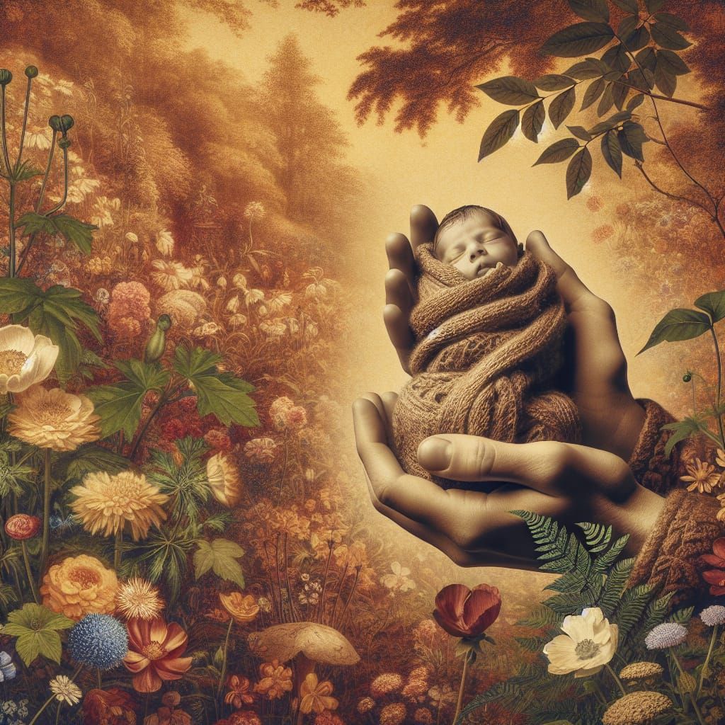 Baby Surrounded by Flowers: Pictorialist Photography