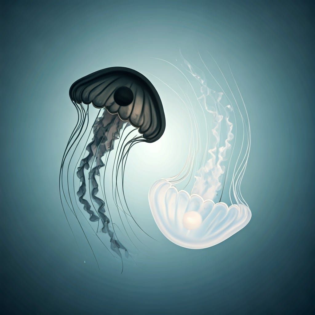 Yin Yang Jellyfish in Dreamy Surrealist Style