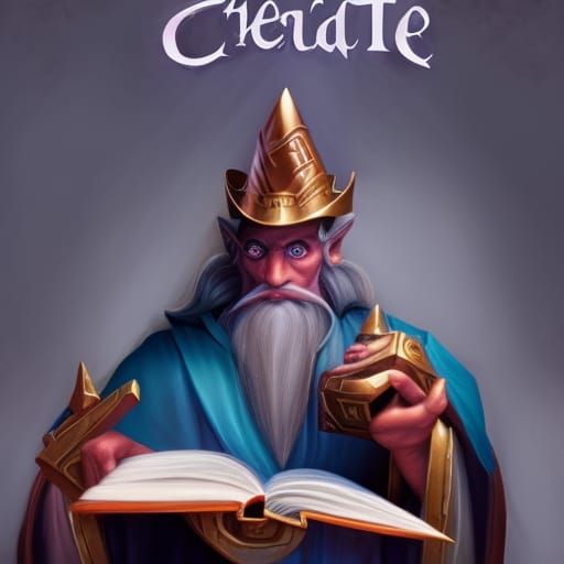 Wizard Holding Book with "CREATE" Text, Digital Art