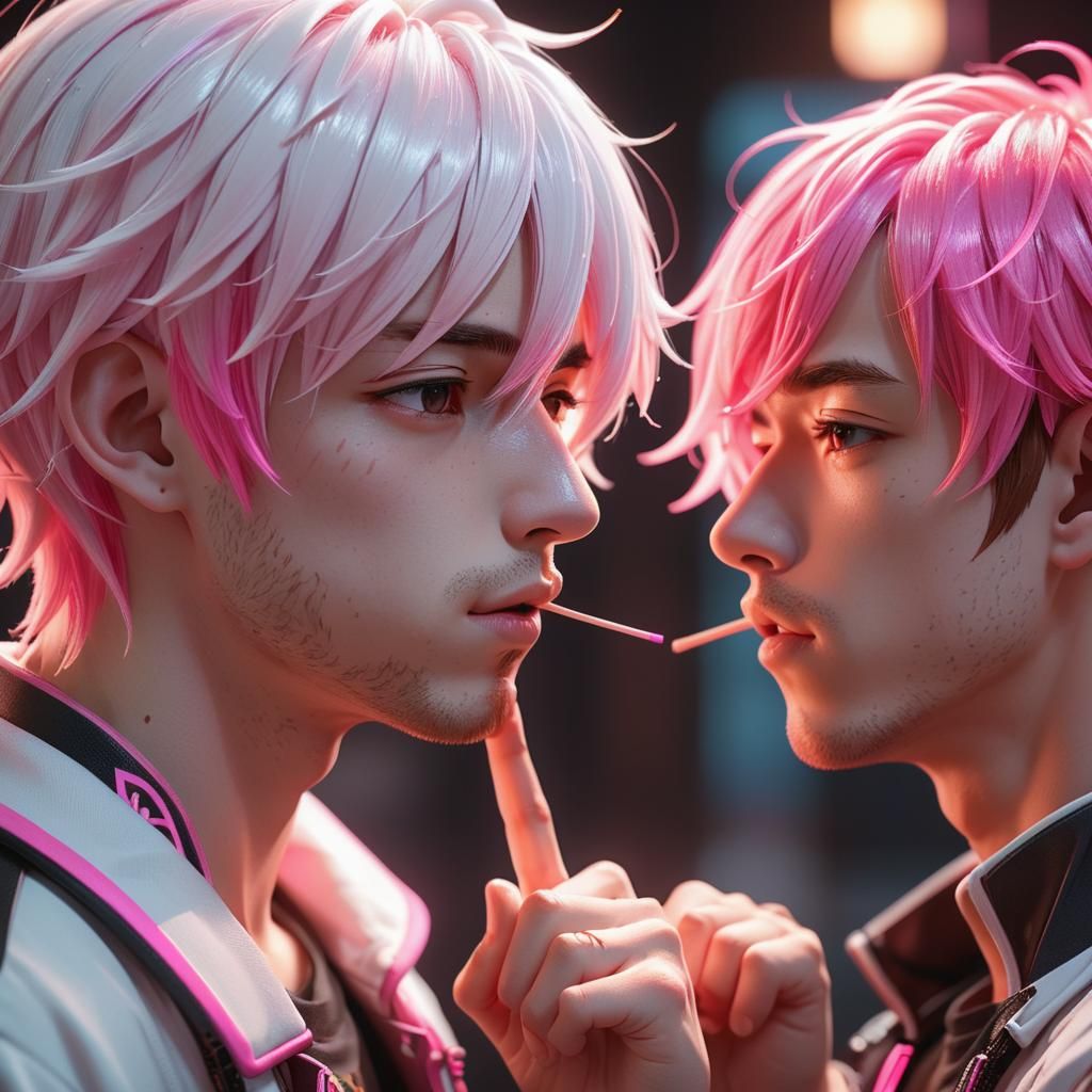 Anime Men Shushing in Hyper-Realistic 3D Art