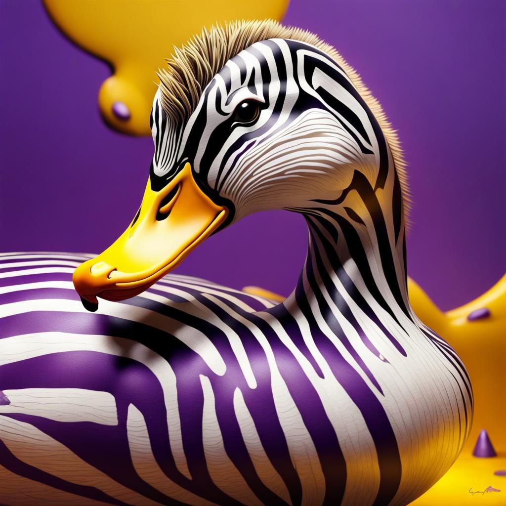 Hyperrealistic Zebra Duck in Splash Art Style