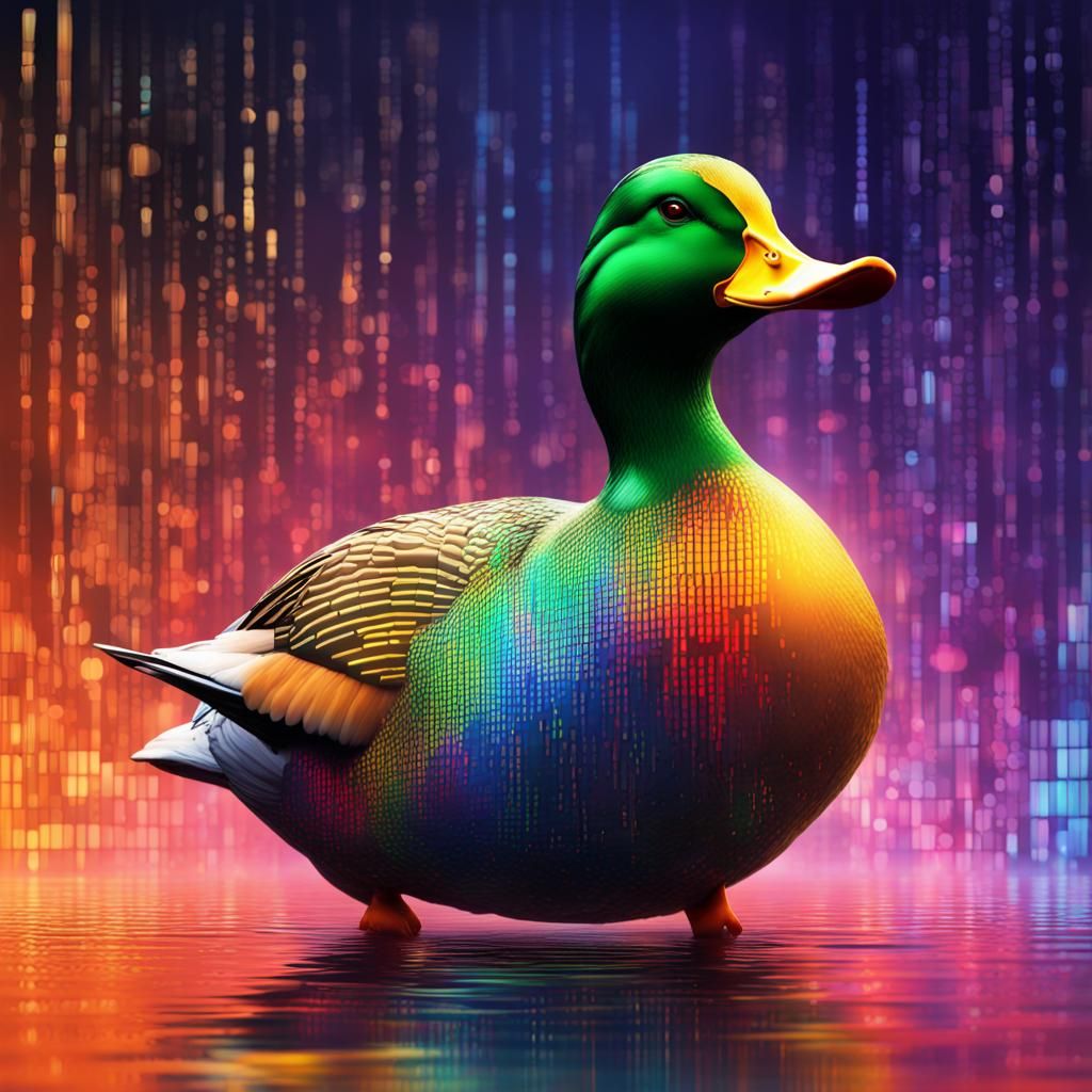 Binary Code Duck in Hyperrealistic Style