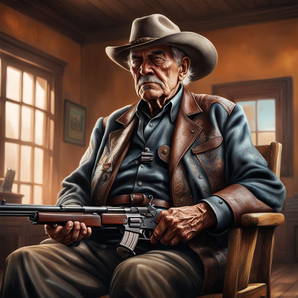 Elderly Gunslinger in Retirement Home, Cinematic Realism