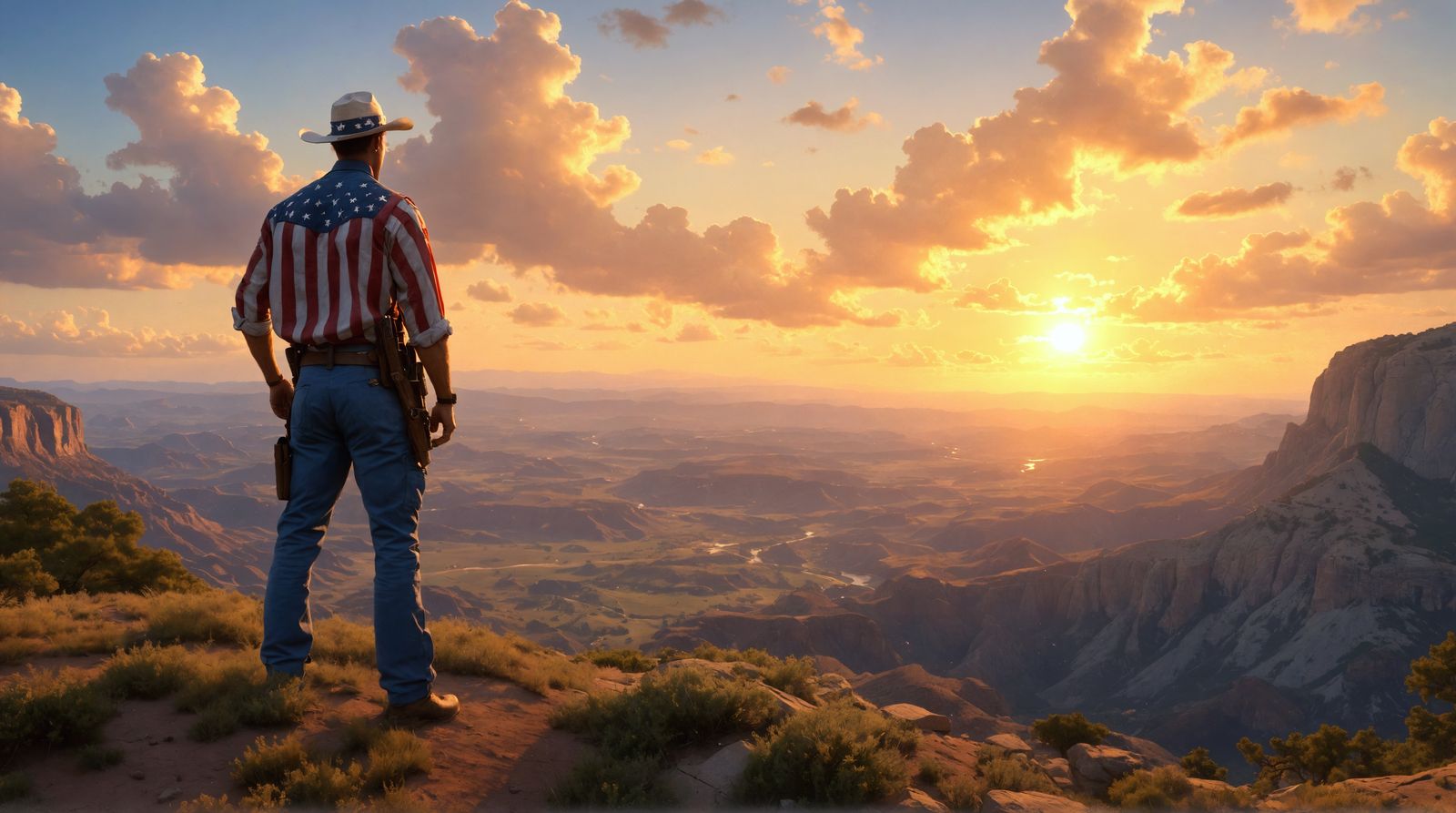 Patriotic American Flag Sunset Art