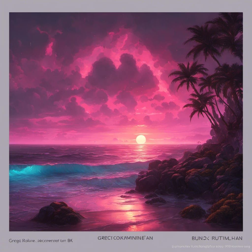 Bioluminescent Ocean Sunset: Dark Fantasy Concept Art