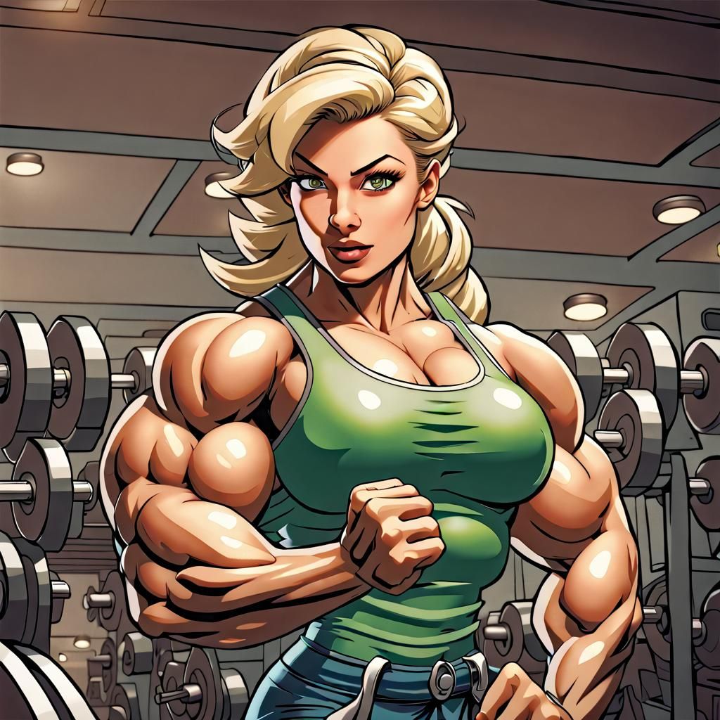 Tinkerbell as a Muscular Bodybuilder in Comic Art