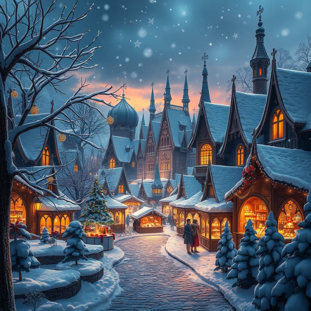Whimsical Winter Wonderland Christmas Market at Dusk