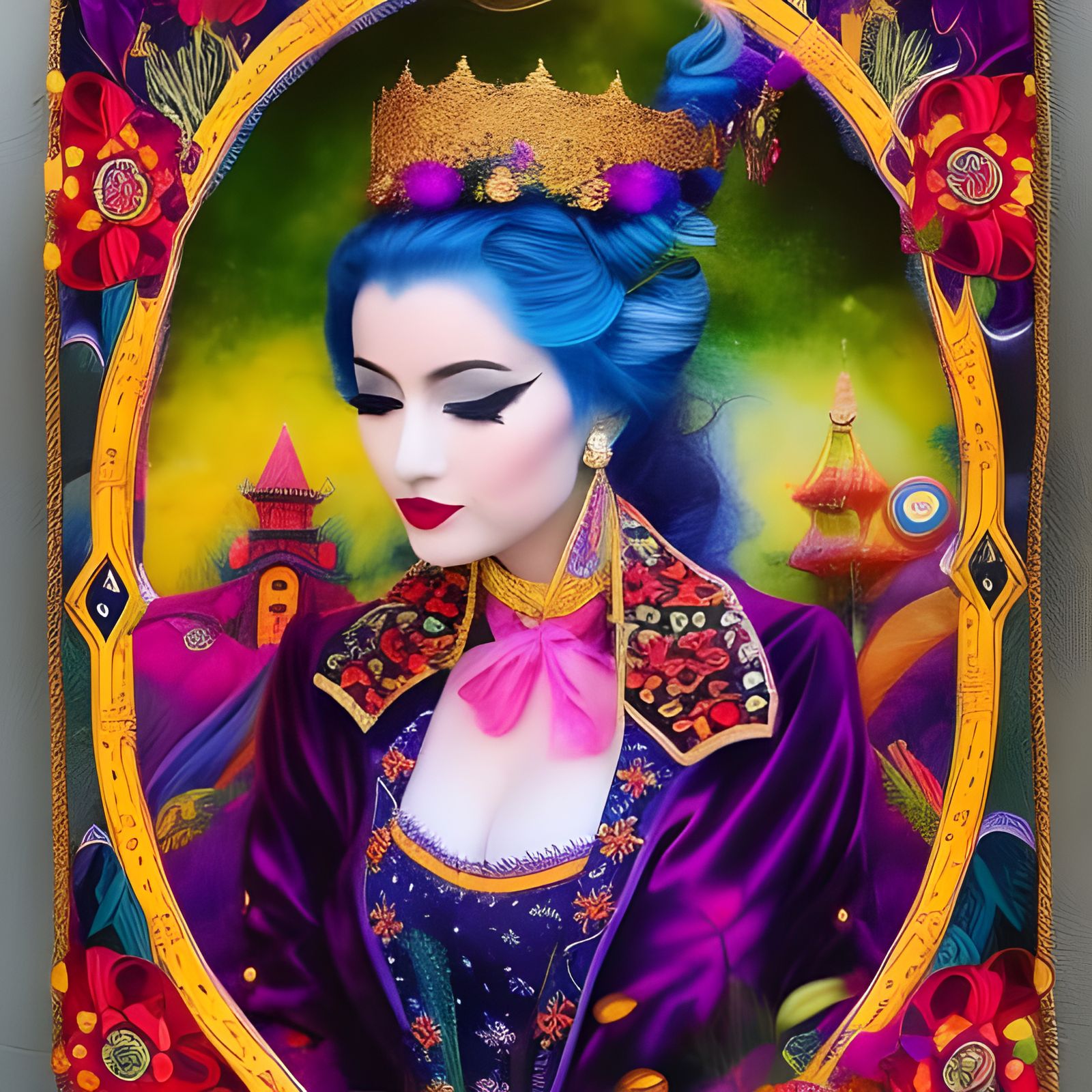 Beautiful Circus Damsel Portrait in Watercolor Style