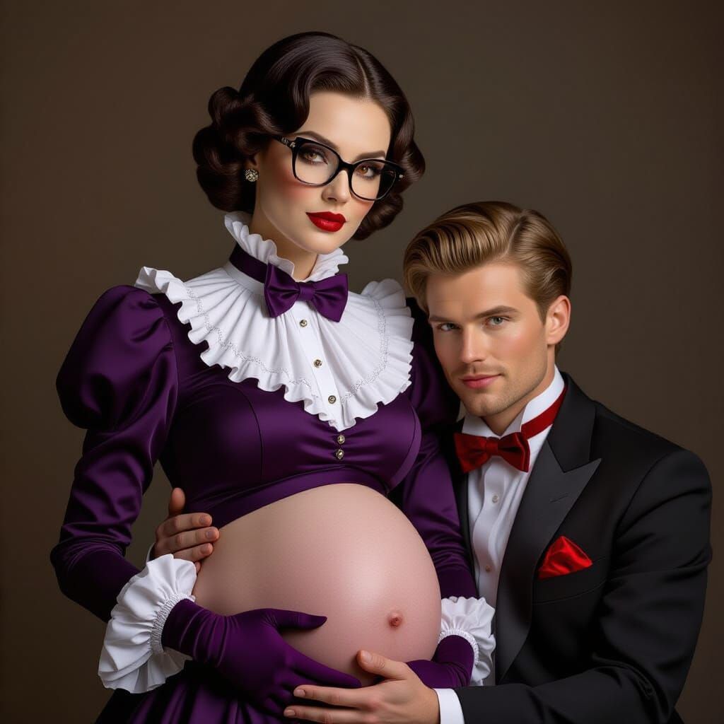Pregnant Woman with Husband in Photorealistic Style