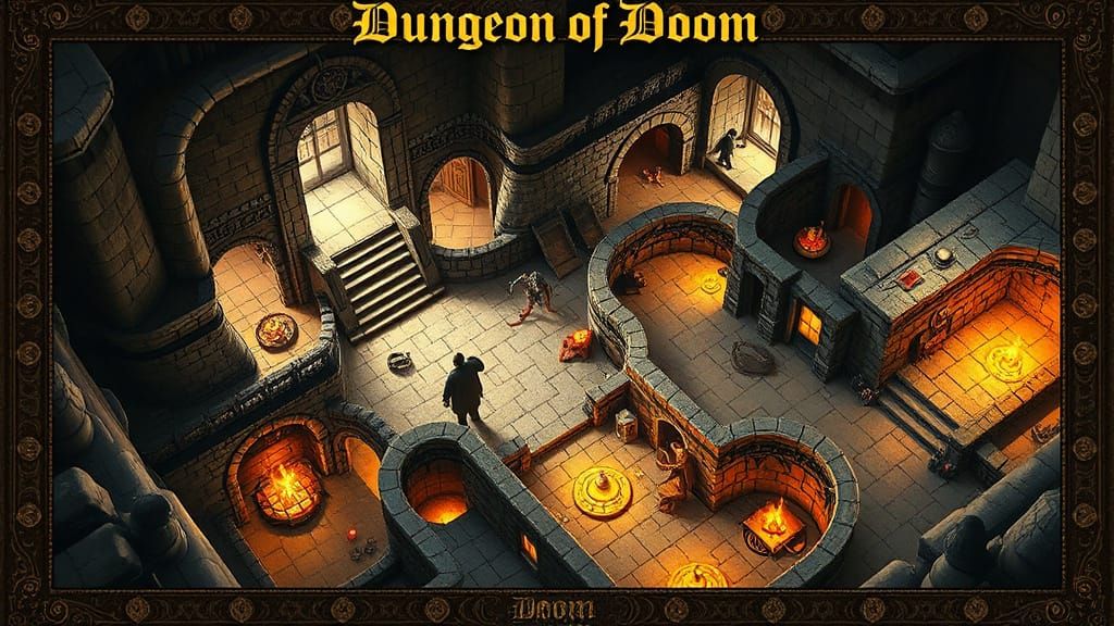 Isometric Dungeon Map with Monsters and Treasure