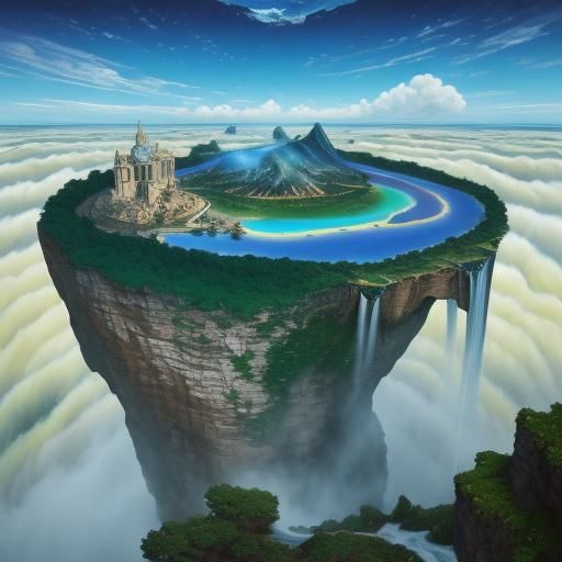 Surreal Waterfalls Flowing Upward: Vibrant Oil Painting